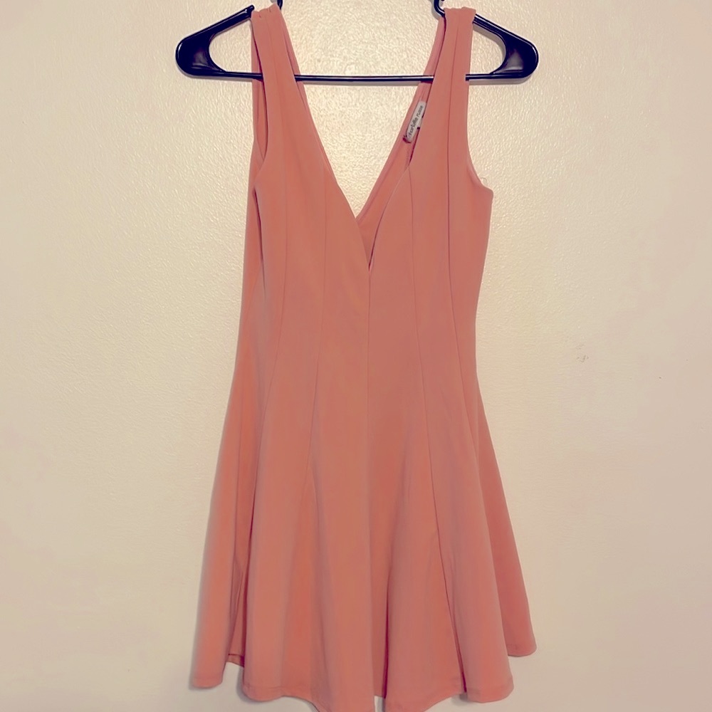 Peach pleated skater dress Sharlotte Rose mini dress size S